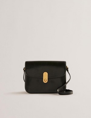 Ted Baker KKAYLI - Polished Leather Crossbody Satchel Women Satchel Bags Black | Malaysia 5640-EWNZV