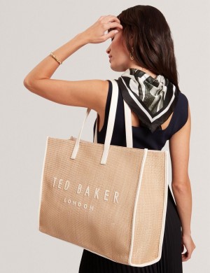 Ted Baker PALLMER - Faux Raffia PU Trim Large Women Tote Bags Ecru | Malaysia 4109-OFZEY