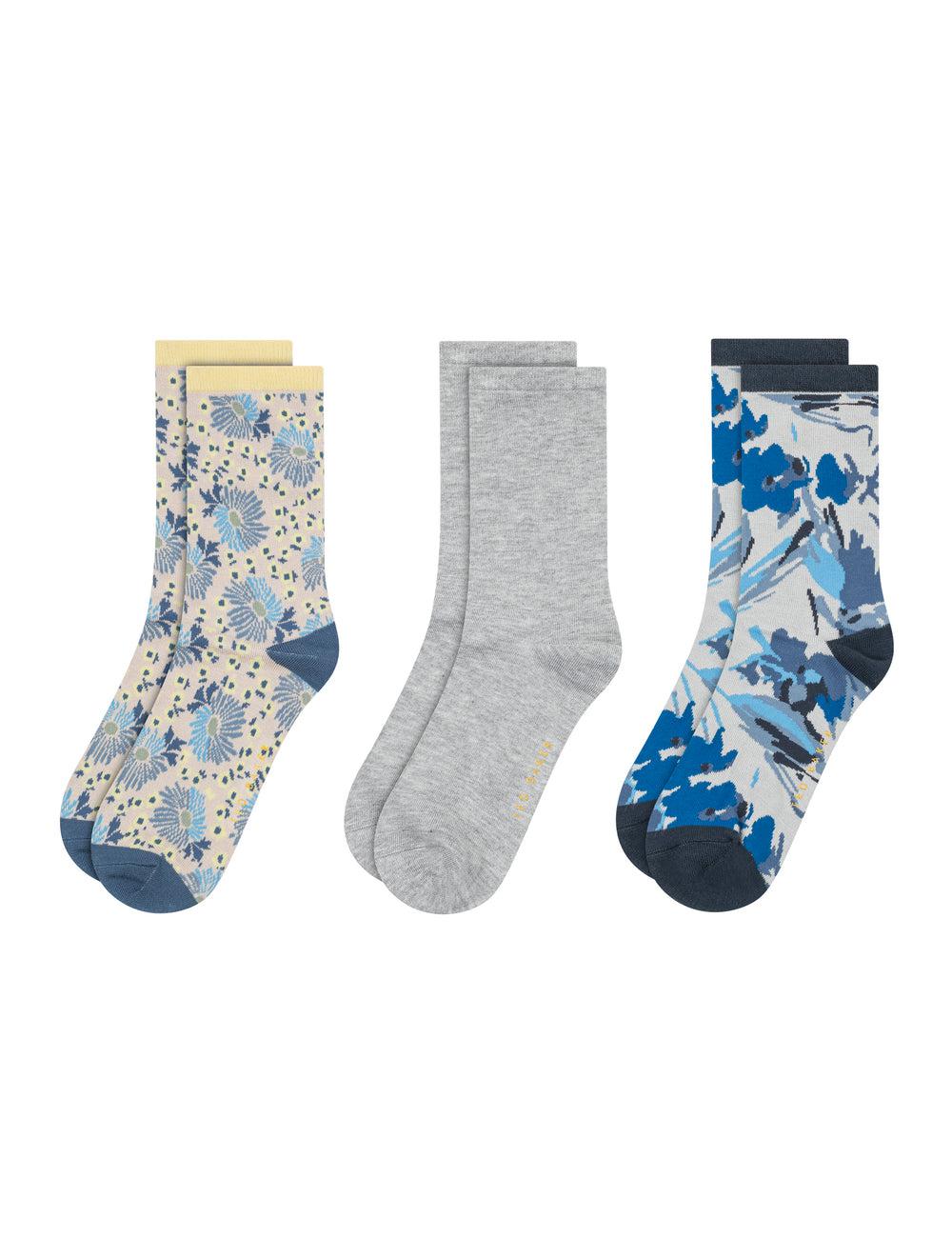 Ted Baker 3 Pack Mixed Floral Rayon Crew Women Socks Blue | Malaysia  1258-KJDSE