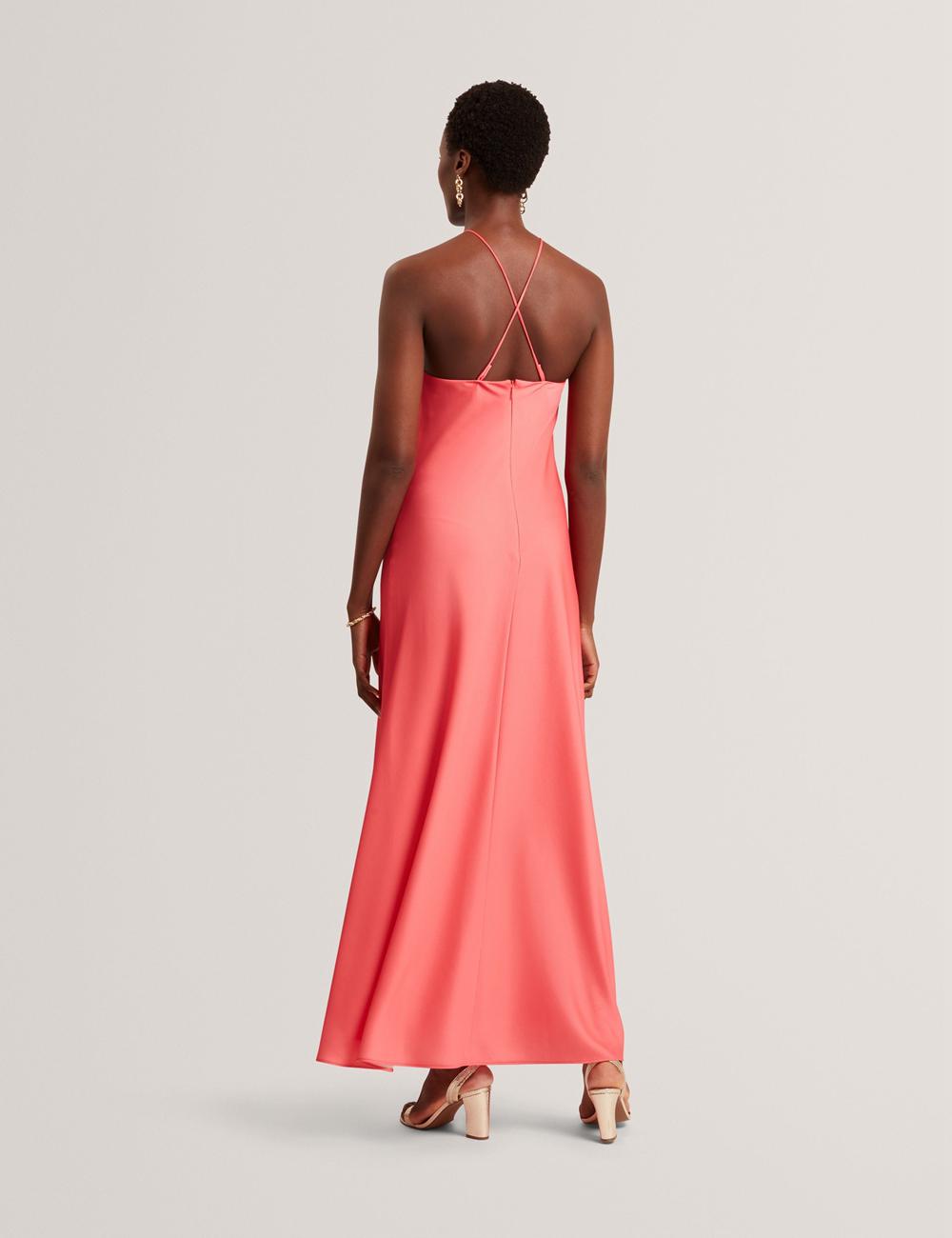 Ted Baker AJIMA - Floral Graphic Halter Neck Satin Women Maxi Dresses Coral | Malaysia  1540-XZIMY