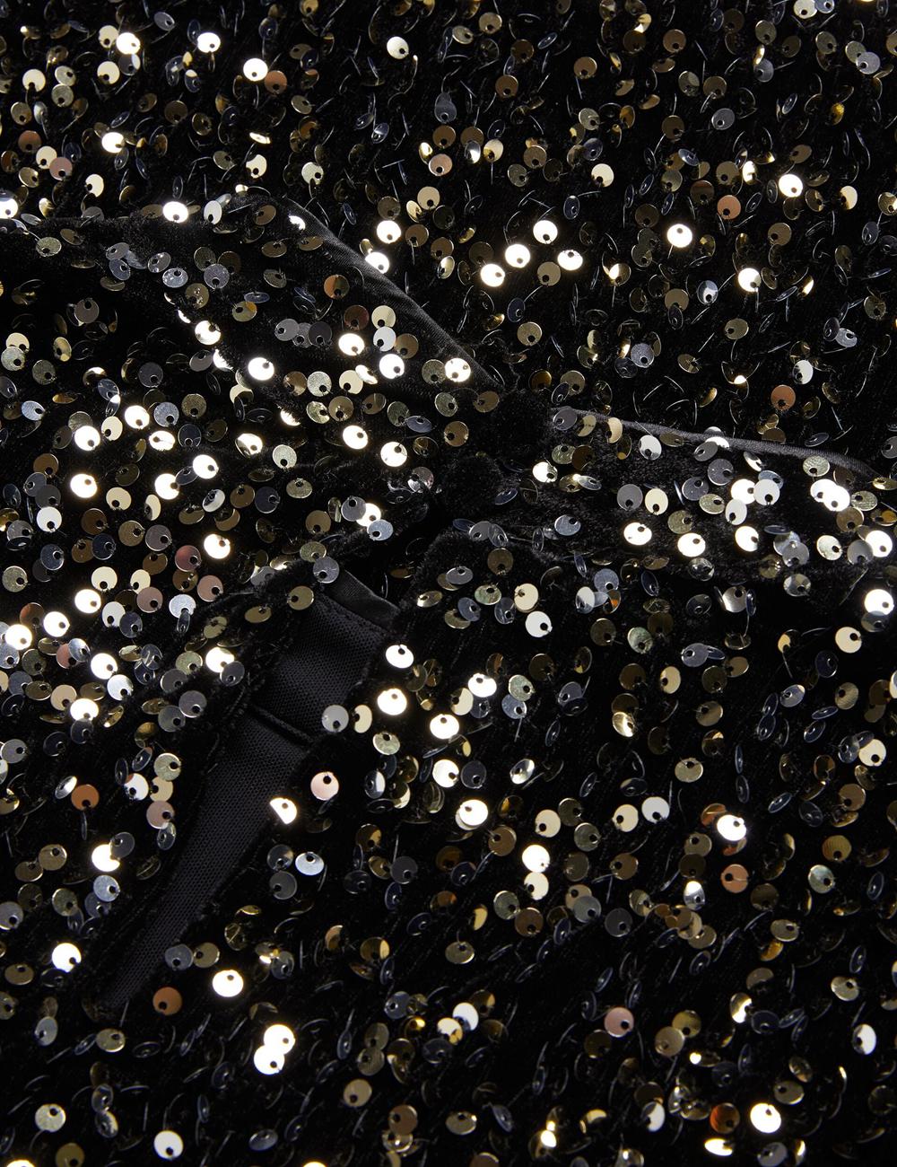 Ted Baker AUDRIYY - Sequin Embellished Velvet Shift Women Mini Dresses Black | Malaysia  3685-NJAVG