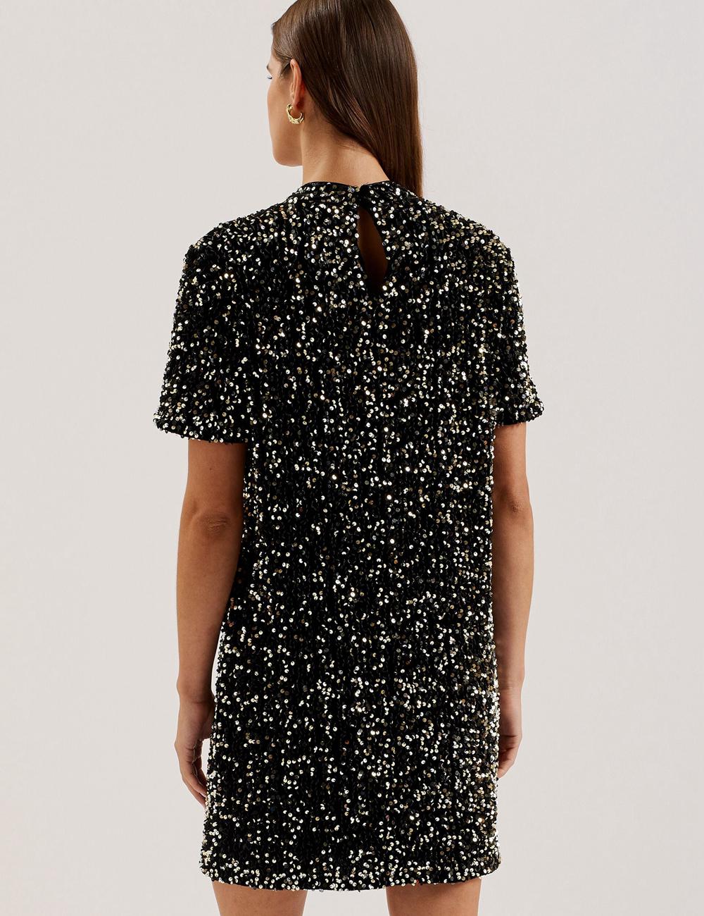 Ted Baker AUDRIYY - Sequin Embellished Velvet Shift Women Mini Dresses Black | Malaysia  3685-NJAVG
