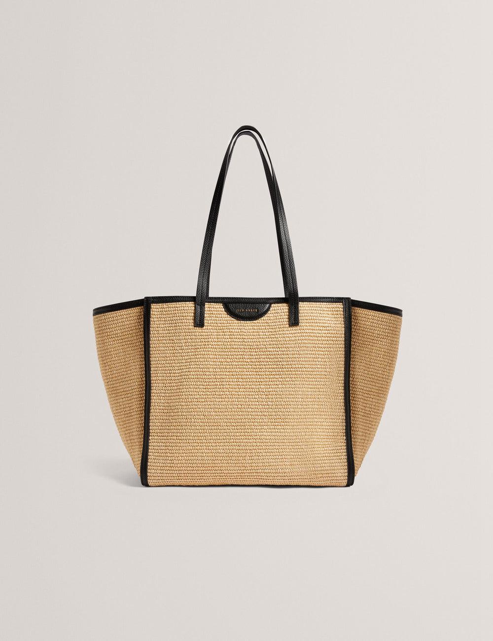 Ted Baker BARNI - Faux Raffia Leather Trim Large Shopper Women Shopper Bags Black | Malaysia  3782-VZIDU
