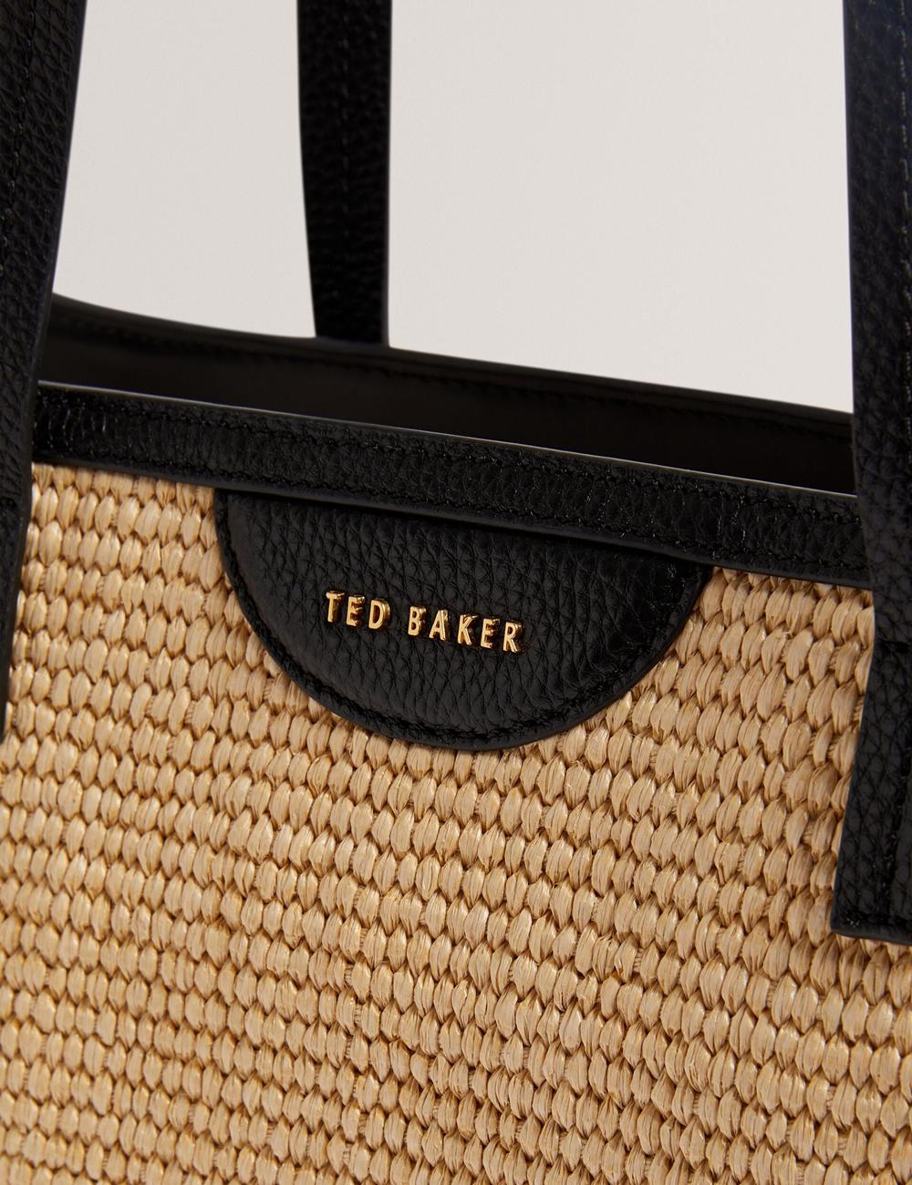 Ted Baker BARNI - Faux Raffia Leather Trim Large Shopper Women Shopper Bags Black | Malaysia  3782-VZIDU