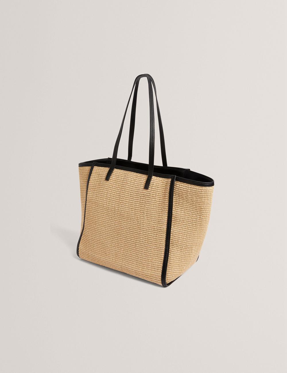Ted Baker BARNI - Faux Raffia Leather Trim Large Shopper Women Shopper Bags Black | Malaysia  3782-VZIDU