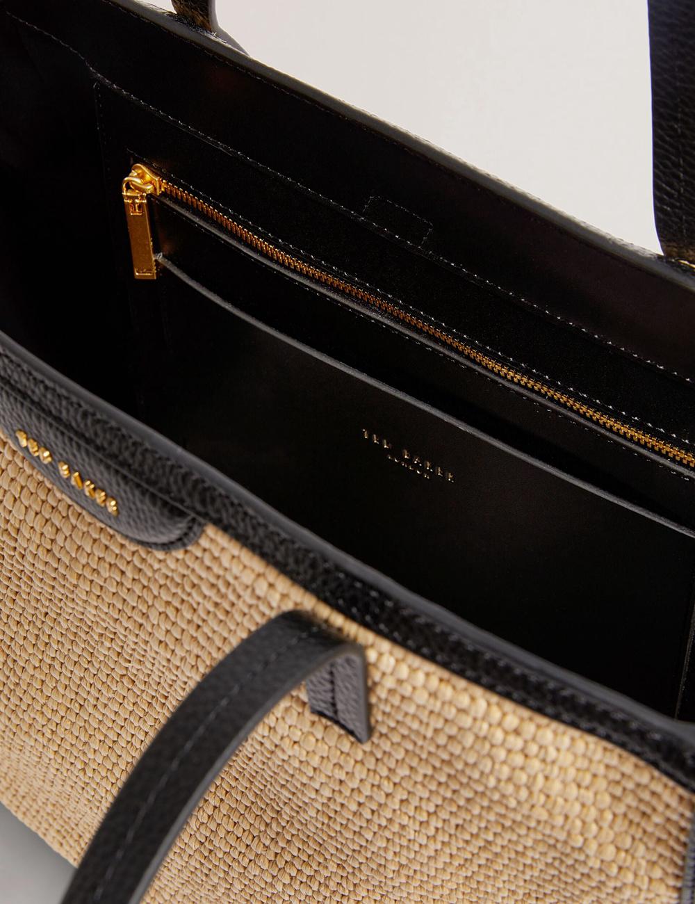 Ted Baker BARNI - Faux Raffia Leather Trim Large Shopper Women Shopper Bags Black | Malaysia  3782-VZIDU