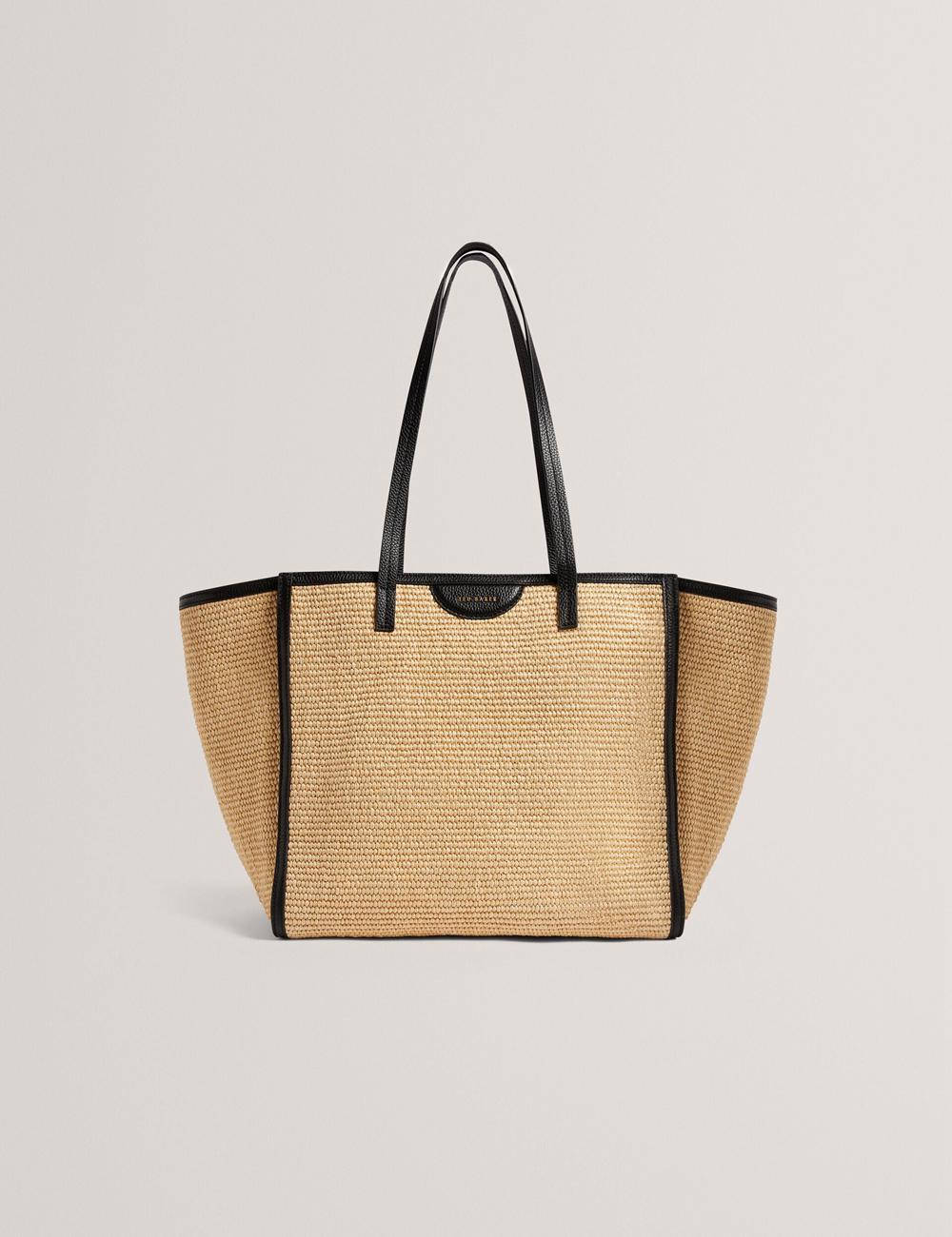 Ted Baker BARNI - Faux Raffia Leather Trim Large Shopper Women Shopper Bags Black | Malaysia  3782-VZIDU