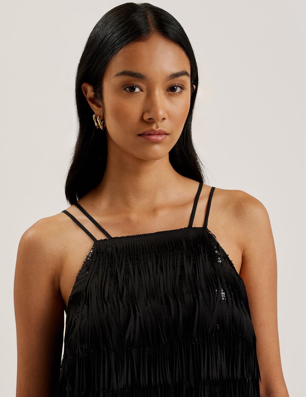 Ted Baker BARTIN - Fringed Sequin Halter Strap Women Mini Dresses Black | Malaysia  4216-LWVDN