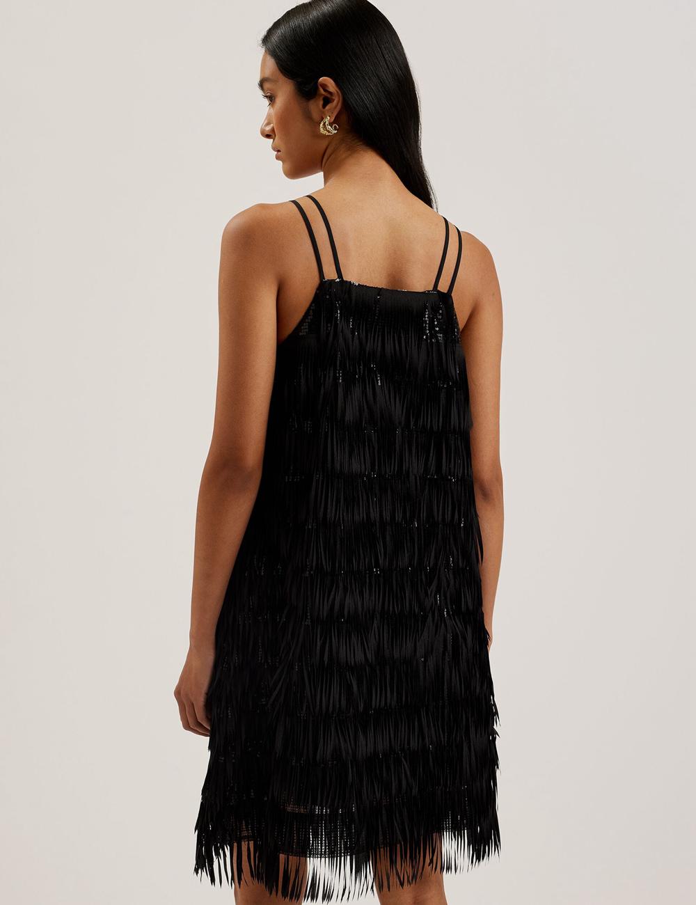 Ted Baker BARTIN - Fringed Sequin Halter Strap Women Mini Dresses Black | Malaysia  4216-LWVDN