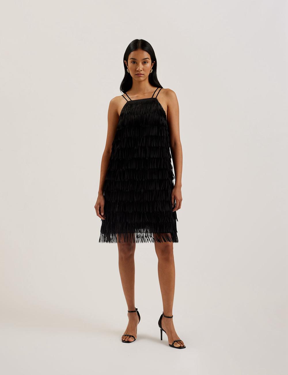 Ted Baker BARTIN - Fringed Sequin Halter Strap Women Mini Dresses Black | Malaysia  4216-LWVDN