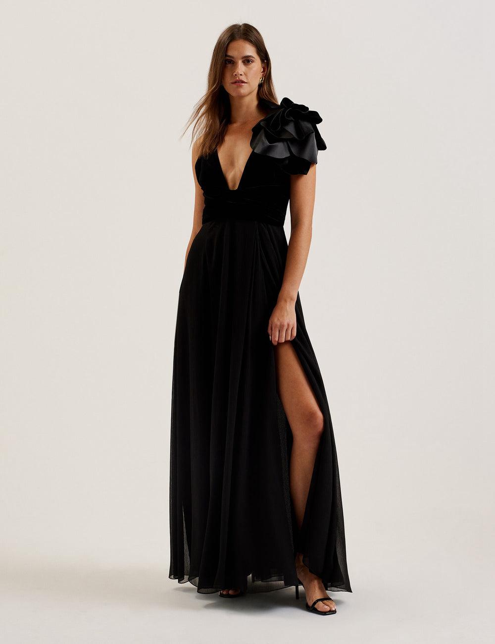 Ted Baker BEIRA - Corsage Plunge Neck Sleeveless Women Maxi Dresses Black | Malaysia  3170-DKFUZ