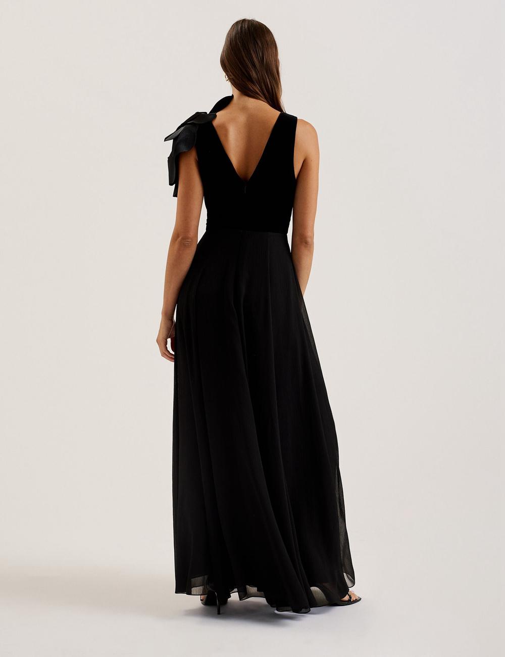 Ted Baker BEIRA - Corsage Plunge Neck Sleeveless Women Maxi Dresses Black | Malaysia  3170-DKFUZ