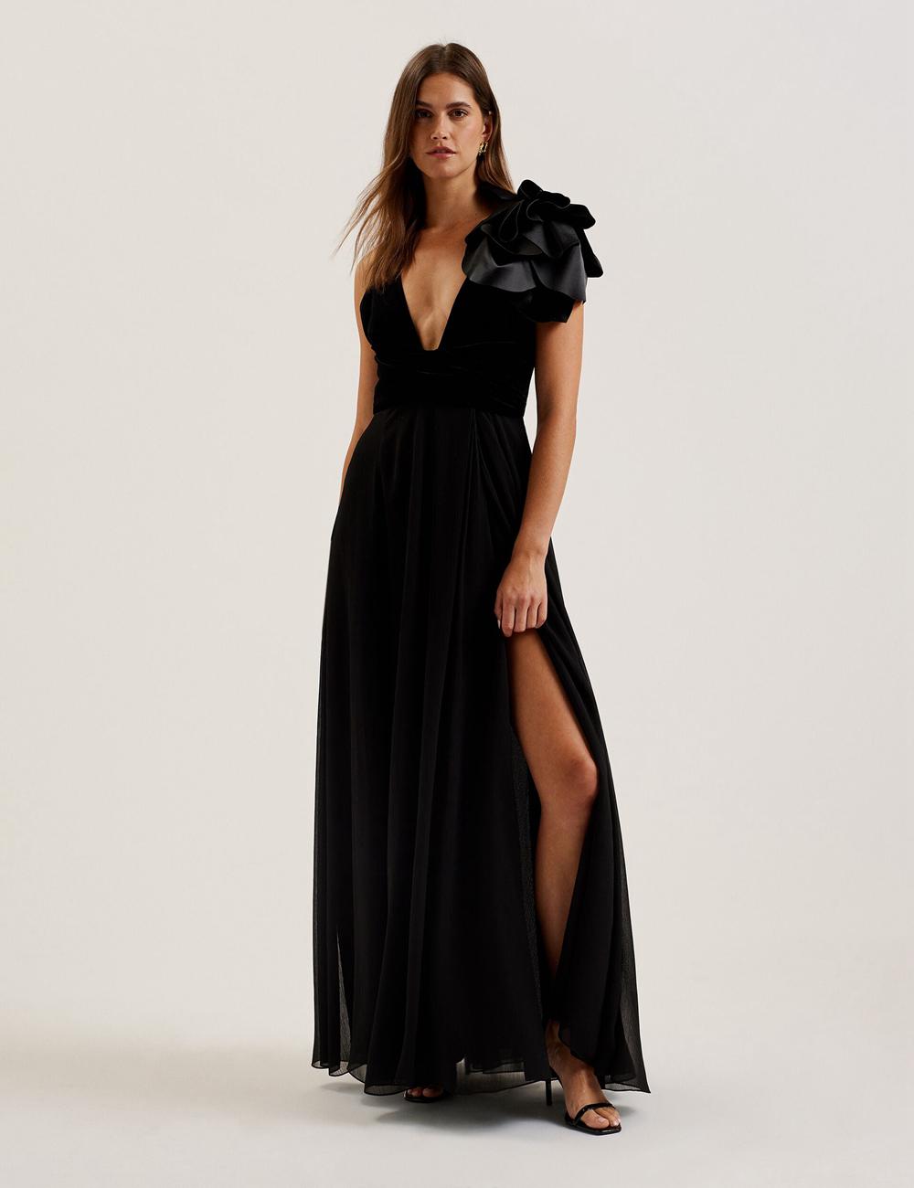 Ted Baker BEIRA - Corsage Plunge Neck Sleeveless Women Maxi Dresses Black | Malaysia  3170-DKFUZ
