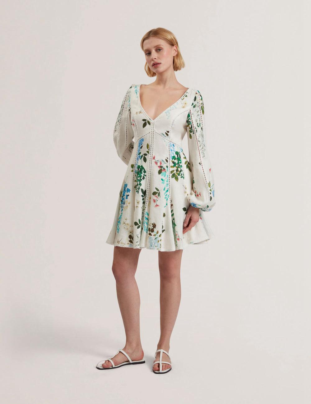 Ted Baker BELVIDA - Floral Crochet Trim Linen Women Mini Dresses White | Malaysia  3687-ZWGFD