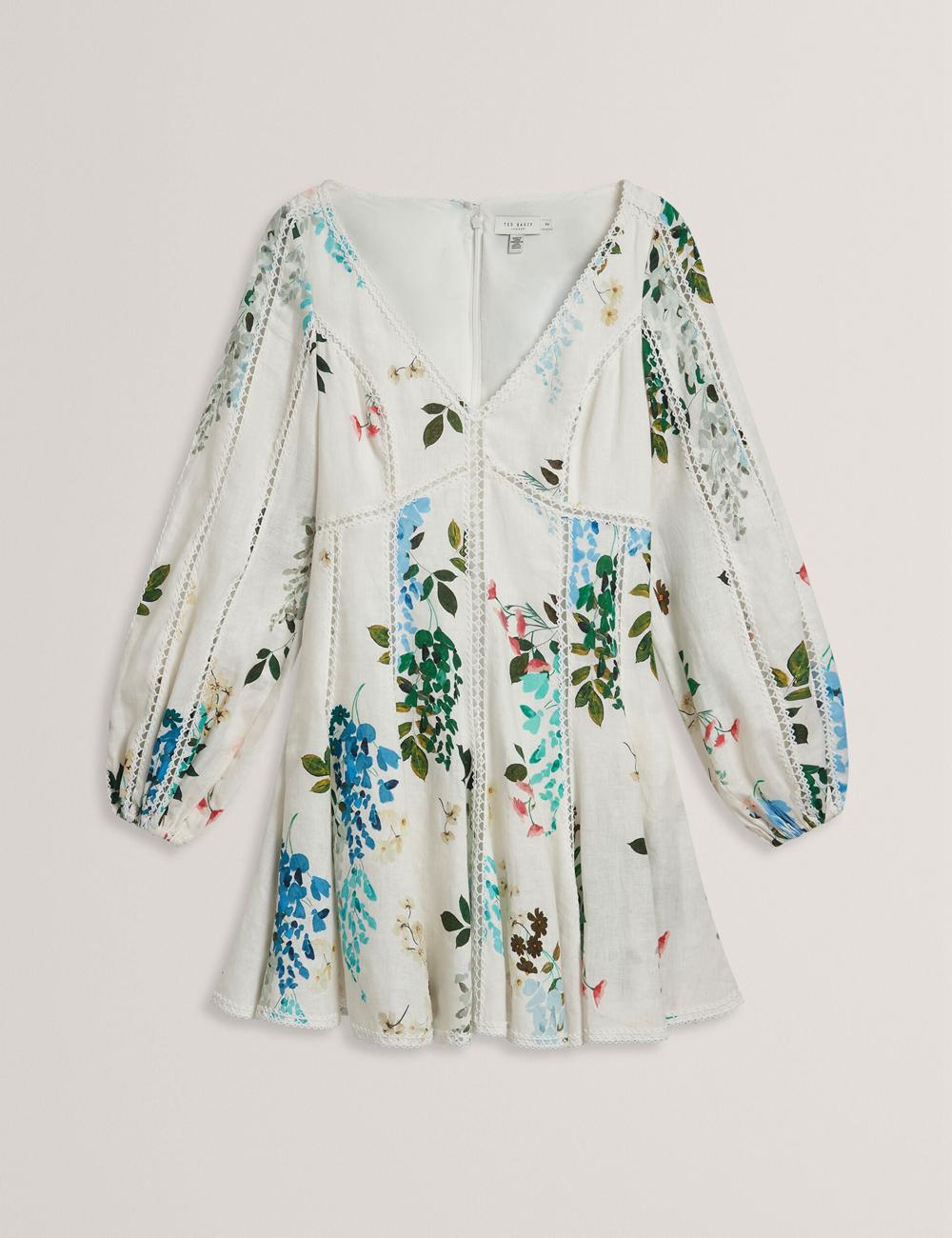 Ted Baker BELVIDA - Floral Crochet Trim Linen Women Mini Dresses White | Malaysia  3687-ZWGFD