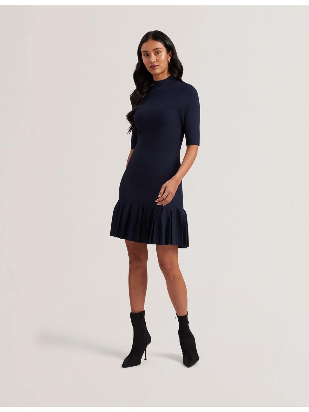 Ted Baker CANDDY - Pleated Hem Bodycon Knit Women Mini Dresses Dk-Blue | Malaysia  3865-WGEPC