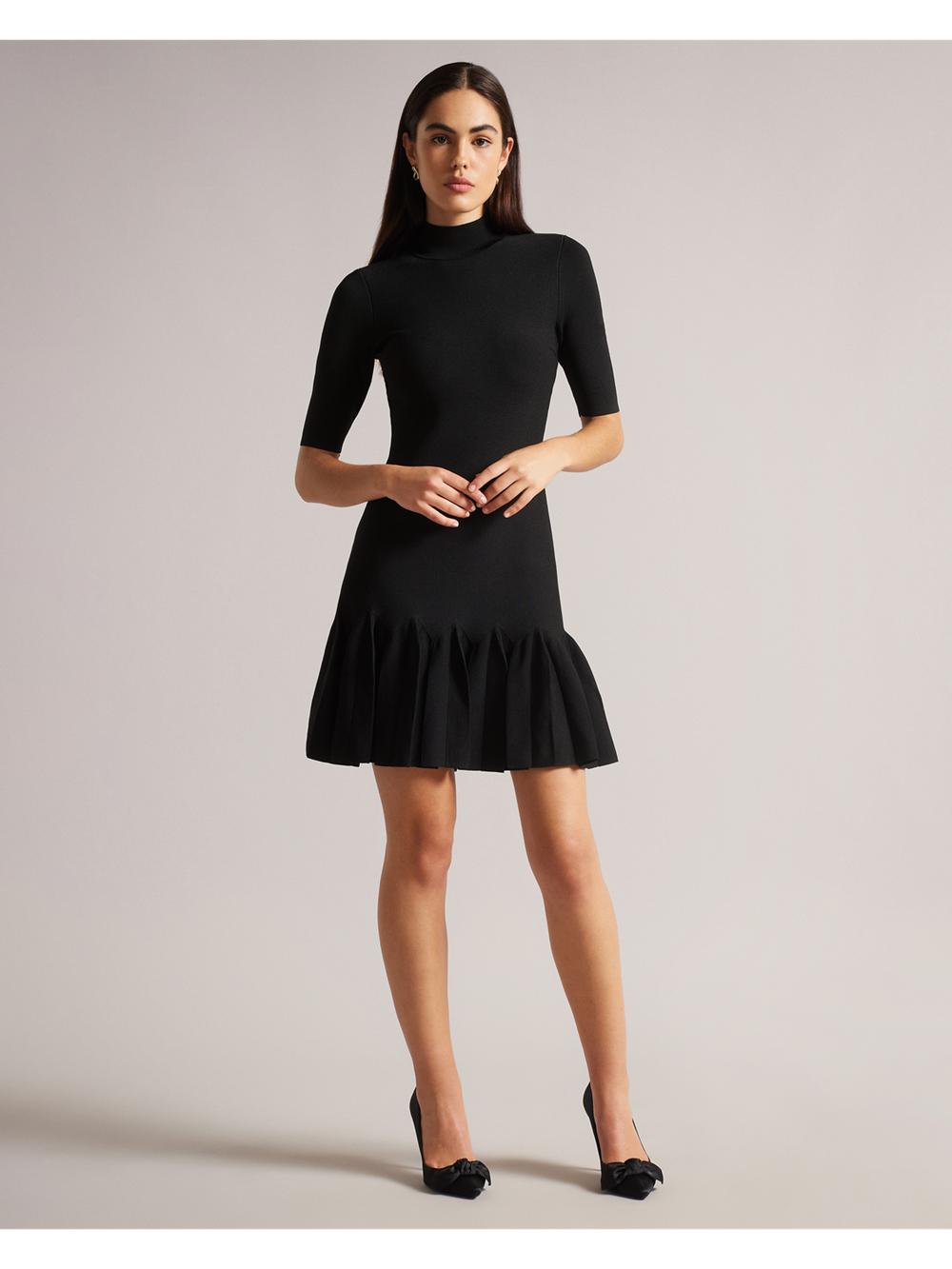 Ted Baker CANDDY - Pleated Hem Bodycon Knit Women Mini Dresses Black | Malaysia  7821-AFHDP