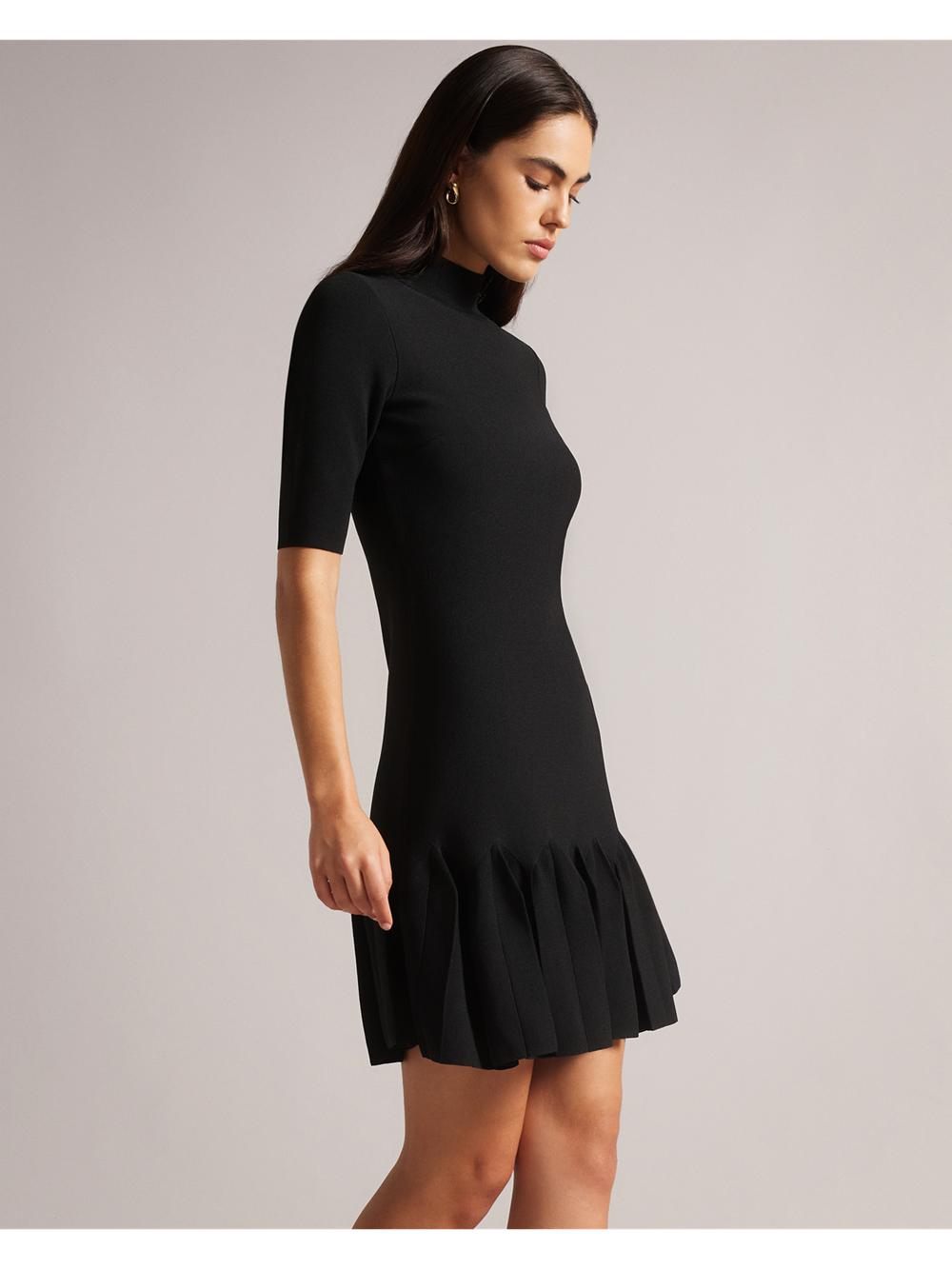 Ted Baker CANDDY - Pleated Hem Bodycon Knit Women Mini Dresses Black | Malaysia  7821-AFHDP