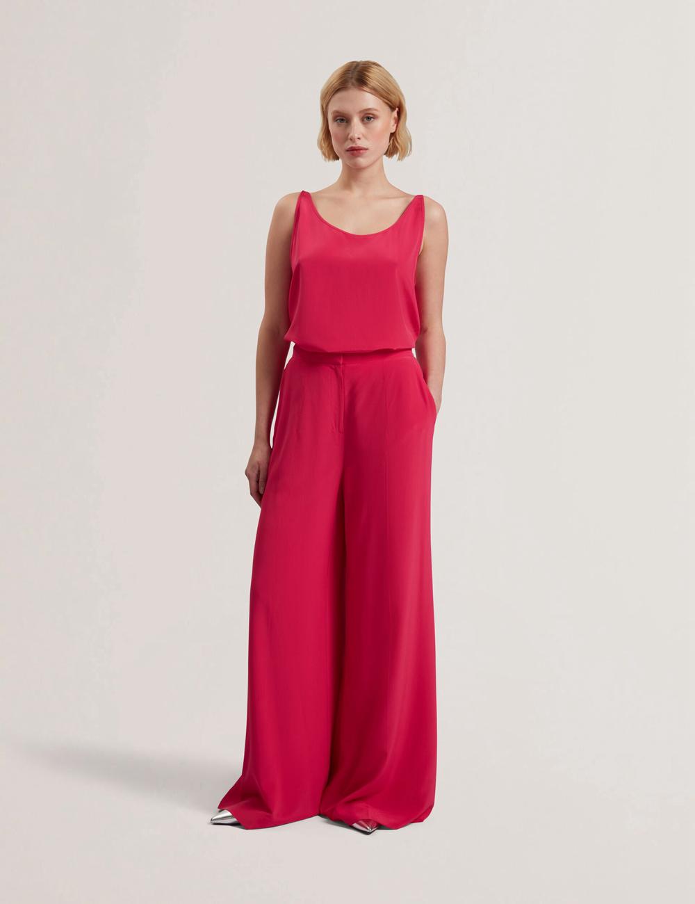 Ted Baker CARLOET - Silk Wide Leg Tailored Women Trousers Fuchsia | Malaysia  7086-ZHXRI