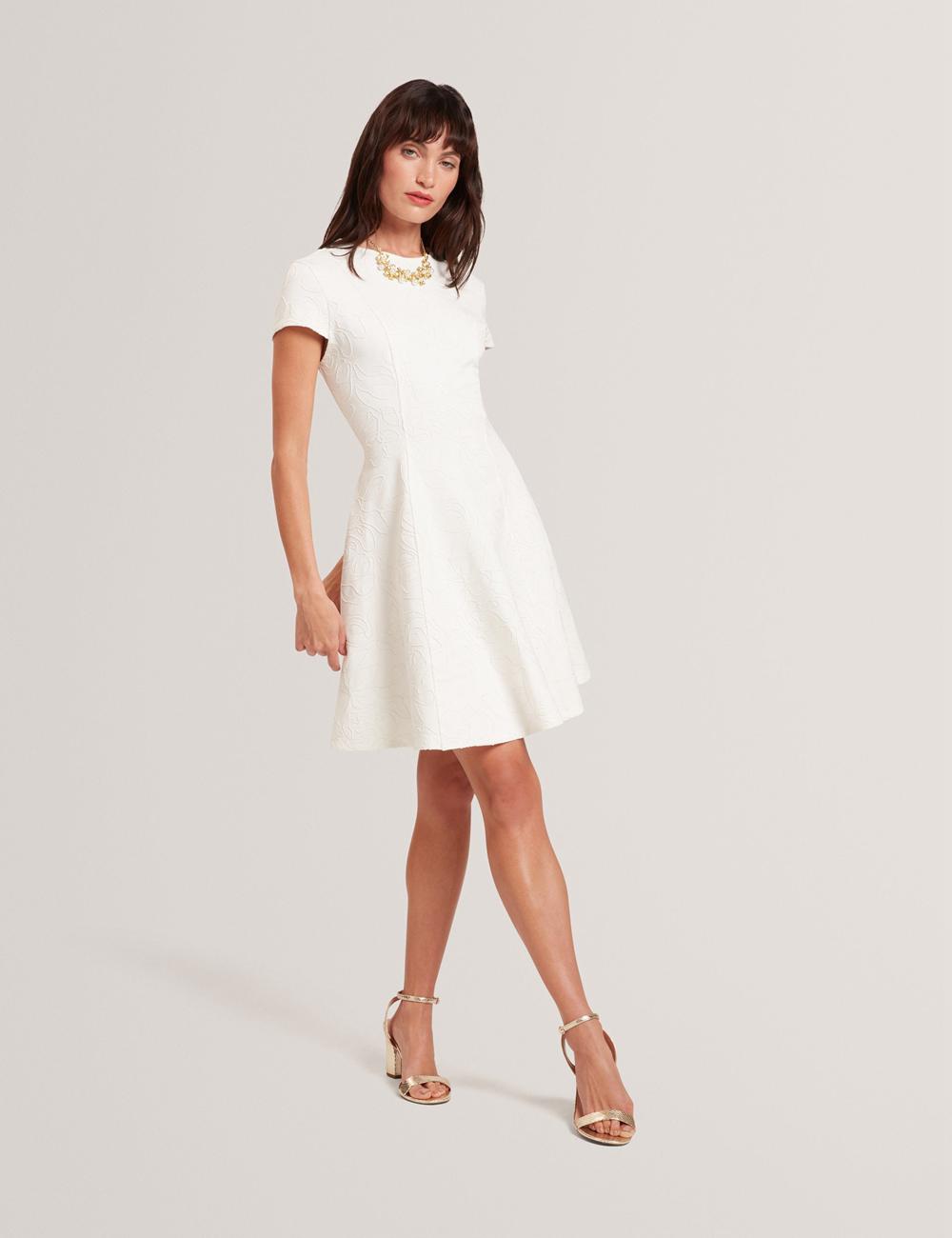 Ted Baker CLODAA - Embroidered Short Sleeve Skater Women Mini Dresses Ivory | Malaysia  5387-CYXDE