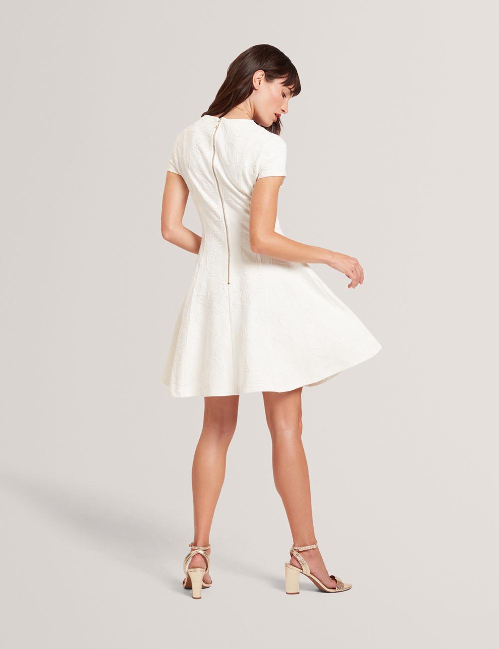 Ted Baker CLODAA - Embroidered Short Sleeve Skater Women Mini Dresses Ivory | Malaysia  5387-CYXDE