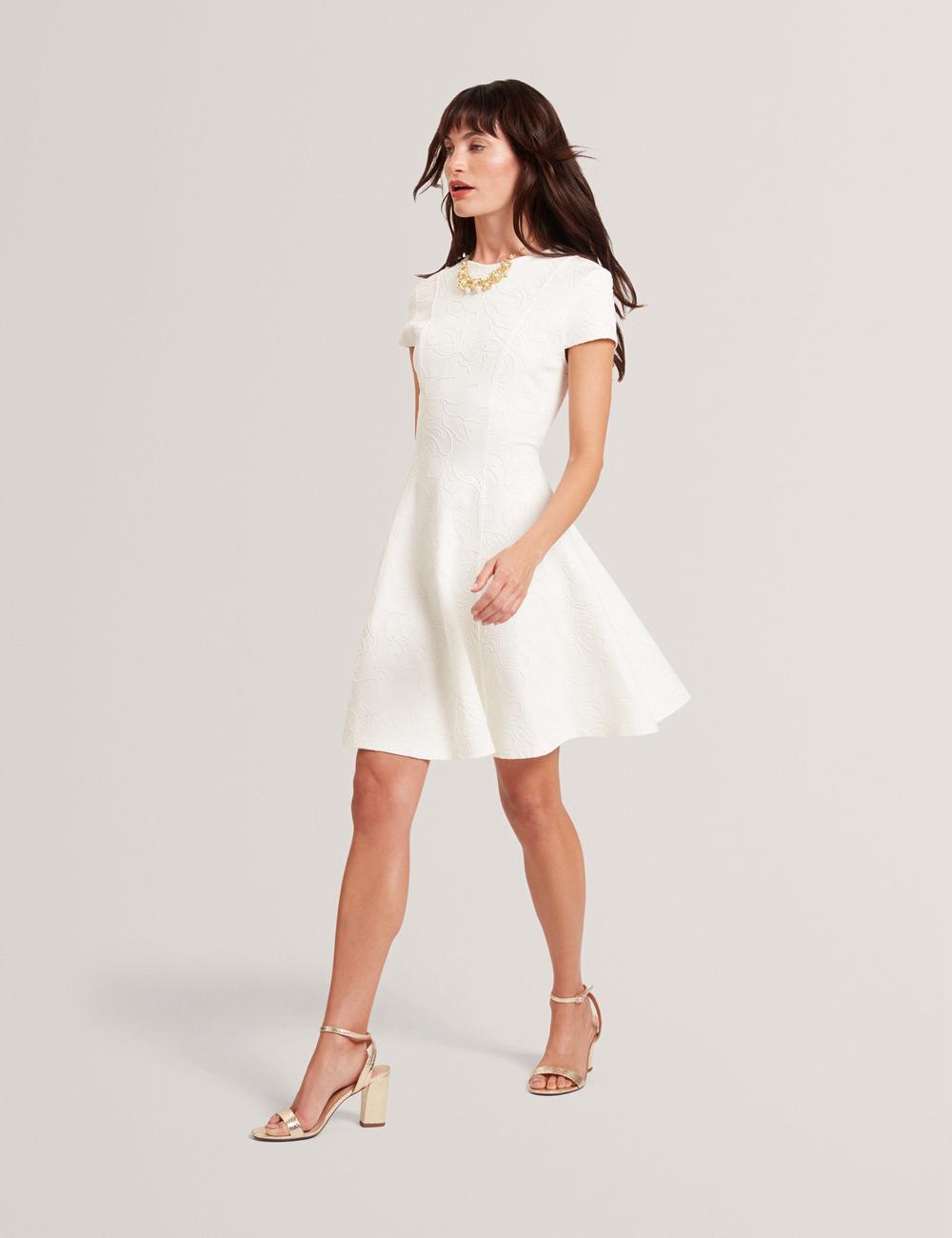 Ted Baker CLODAA - Embroidered Short Sleeve Skater Women Mini Dresses Ivory | Malaysia  5387-CYXDE