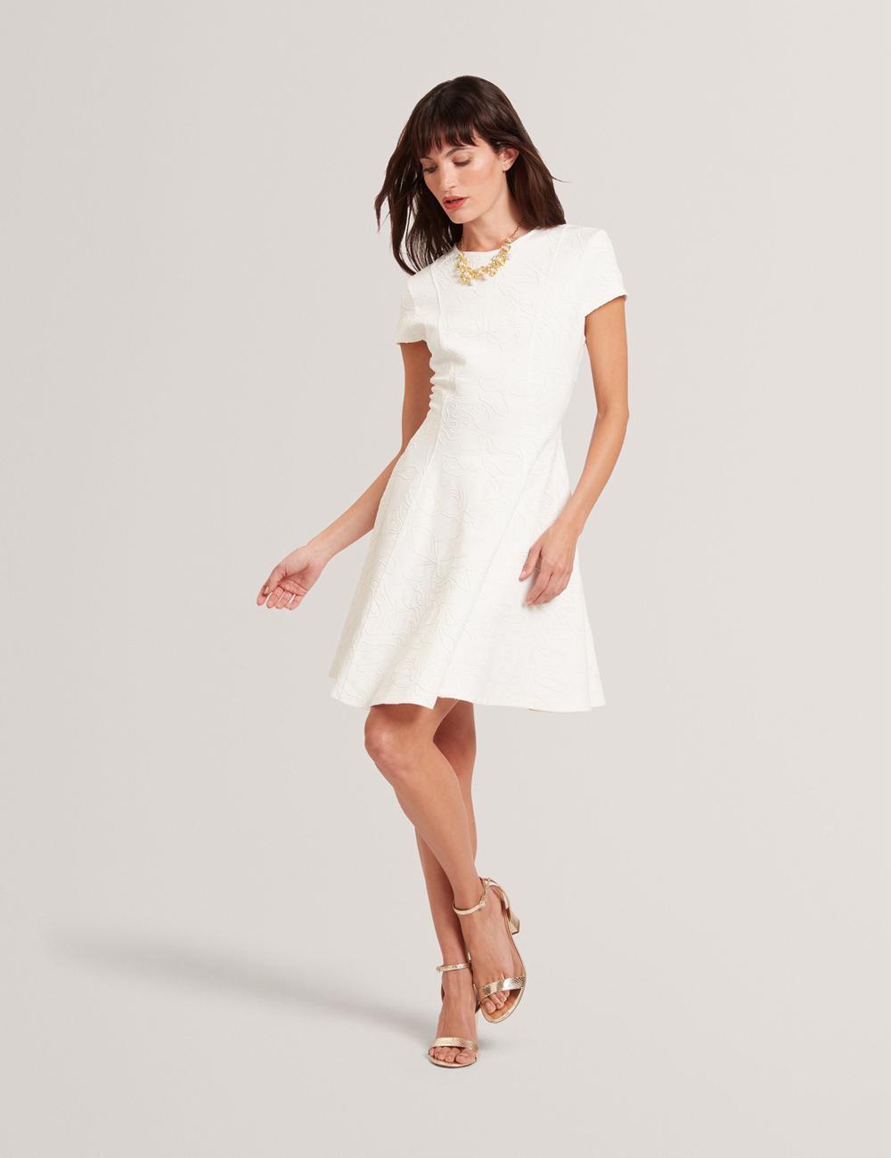 Ted Baker CLODAA - Embroidered Short Sleeve Skater Women Mini Dresses Ivory | Malaysia  5387-CYXDE