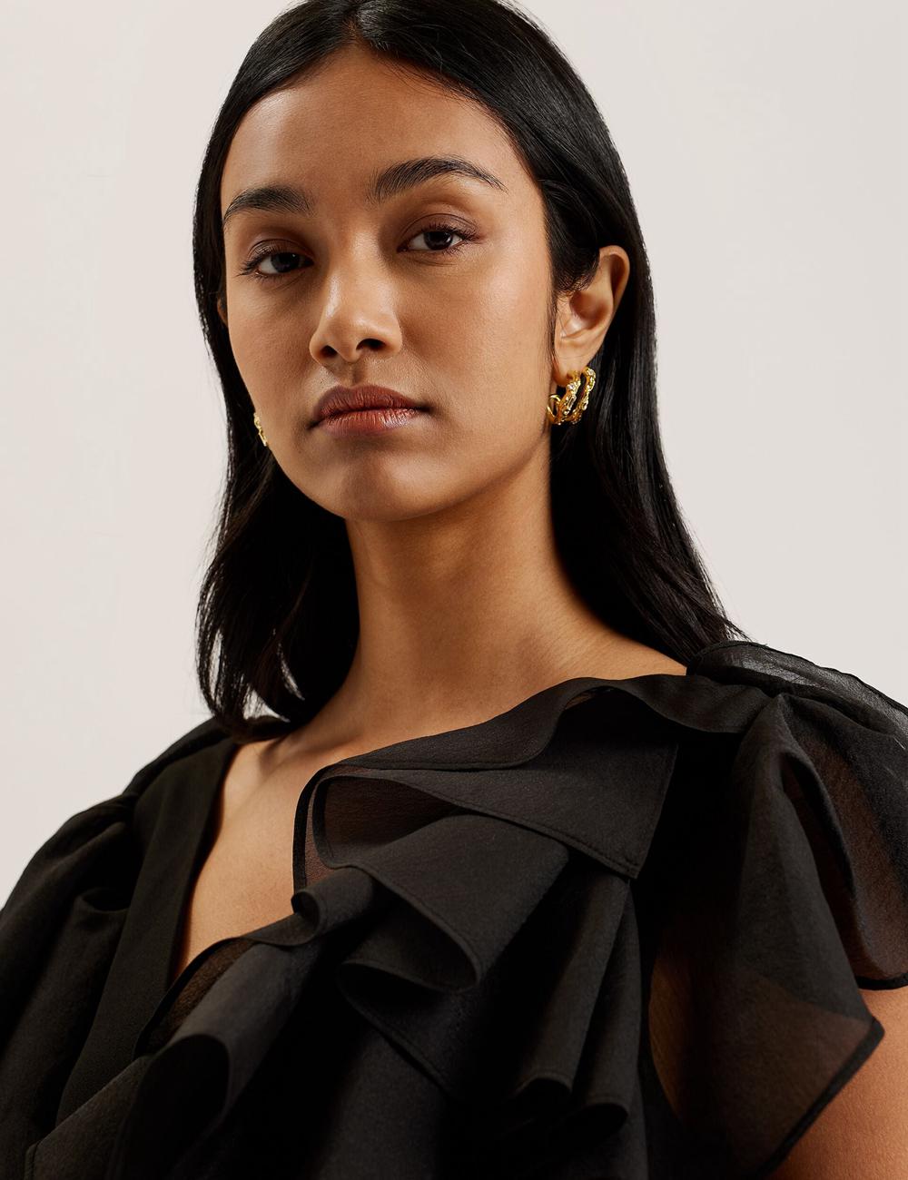 Ted Baker ELQUI - Oversized Ruffle Trim V-Neck Women Mini Dresses Black | Malaysia  9071-RALBE