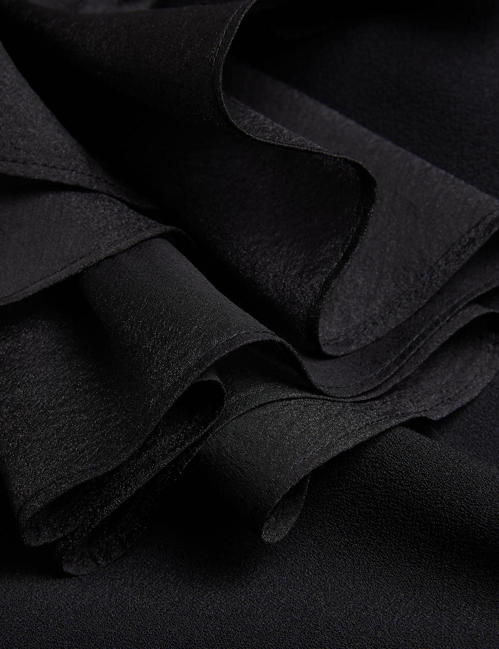 Ted Baker ELQUI - Oversized Ruffle Trim V-Neck Women Mini Dresses Black | Malaysia  9071-RALBE