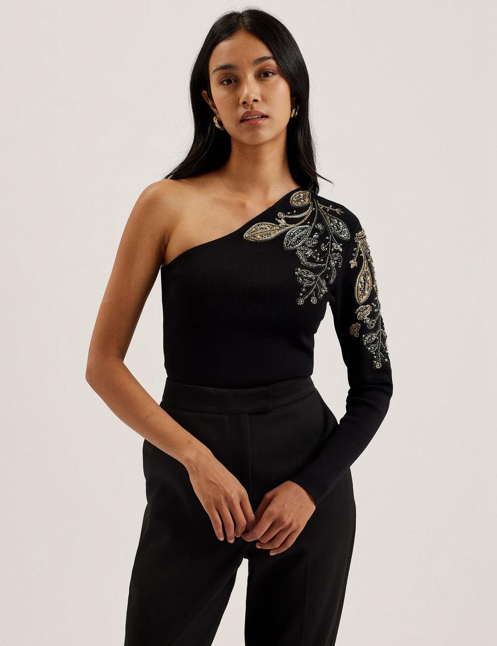 Ted Baker HEATHRR - One Shoulder Embellished Detail Women Tops Black | Malaysia  1072-XVCQT