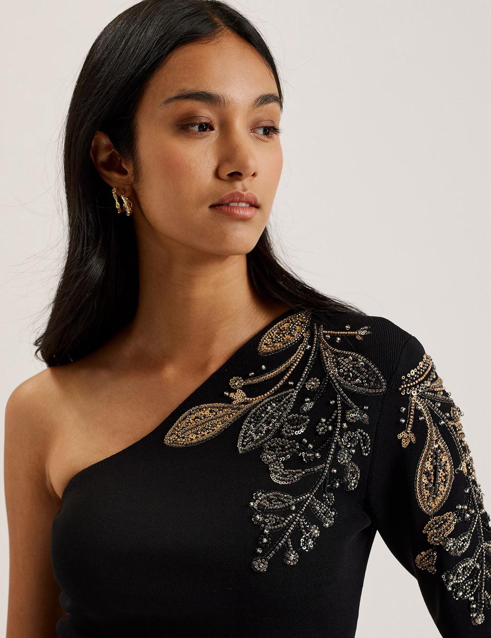 Ted Baker HEATHRR - One Shoulder Embellished Detail Women Tops Black | Malaysia  1072-XVCQT