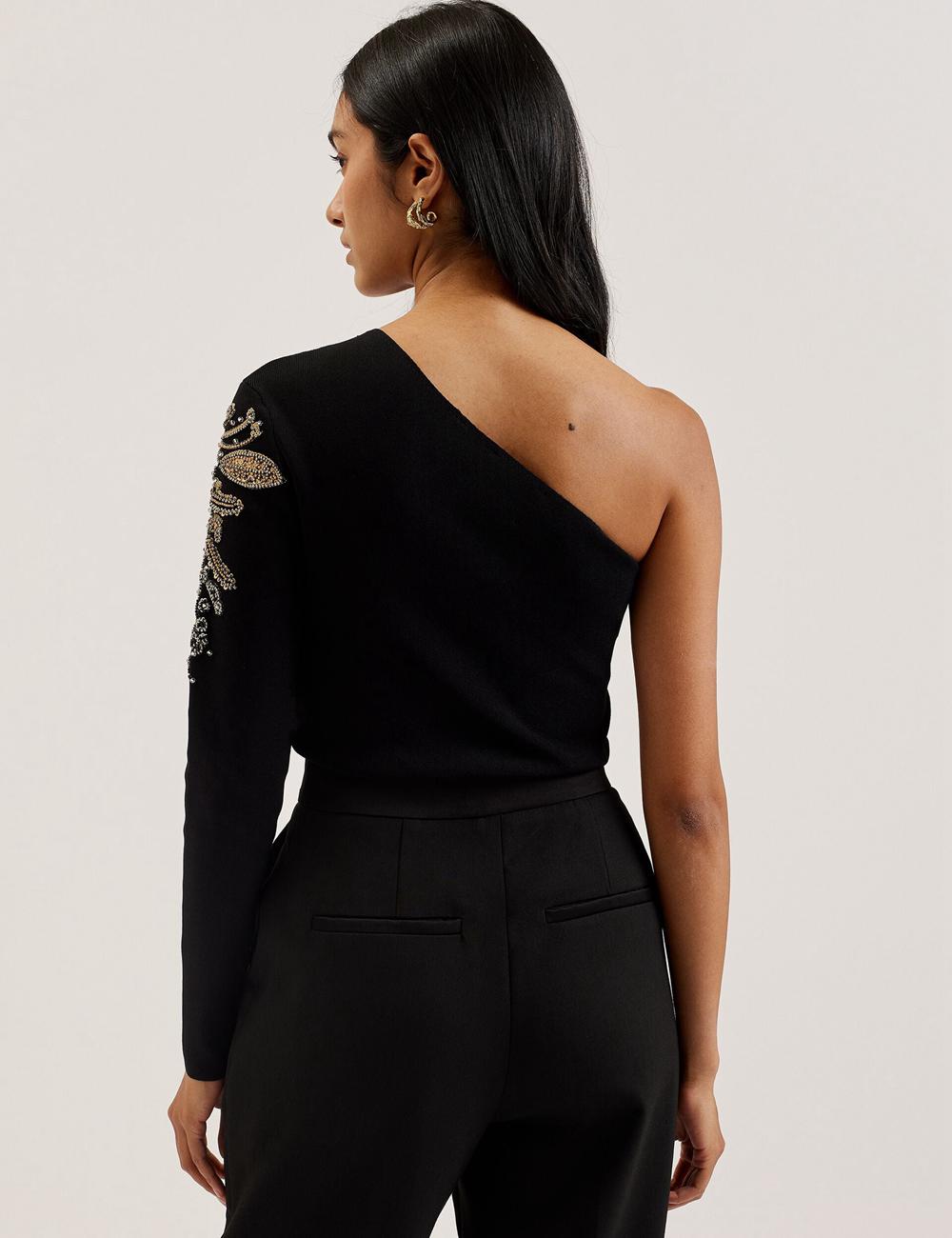 Ted Baker HEATHRR - One Shoulder Embellished Detail Women Tops Black | Malaysia  1072-XVCQT