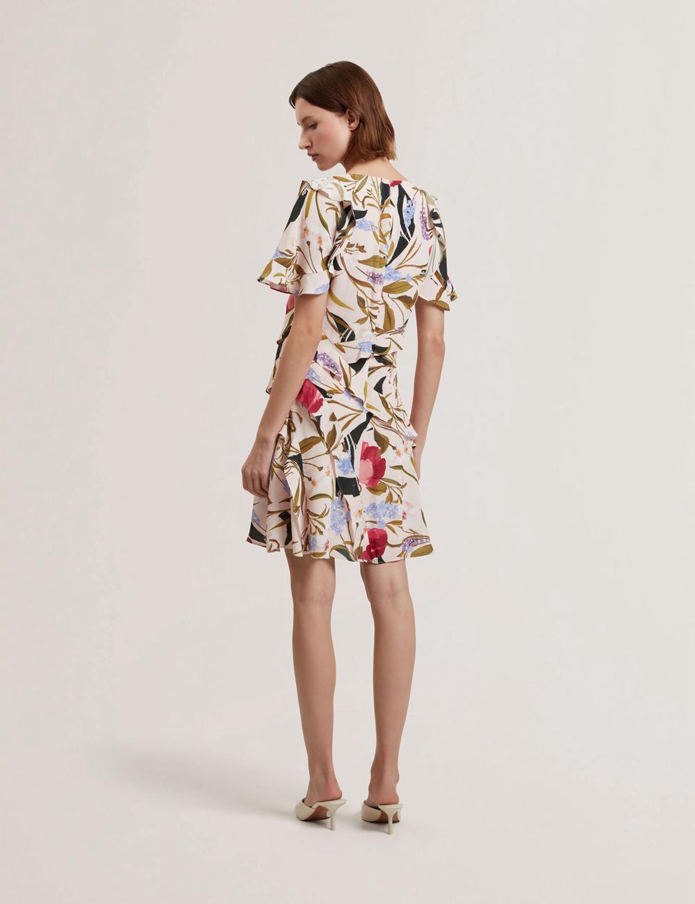Ted Baker ISSIIA - Frill Trim Floral Short Sleeve Women Mini Dresses Pink | Malaysia  8236-SYDFR