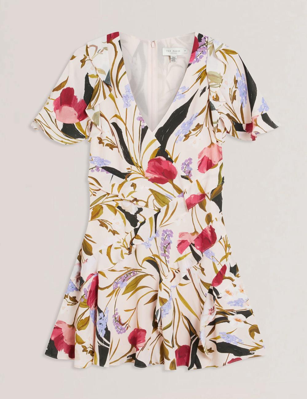 Ted Baker ISSIIA - Frill Trim Floral Short Sleeve Women Mini Dresses Pink | Malaysia  8236-SYDFR