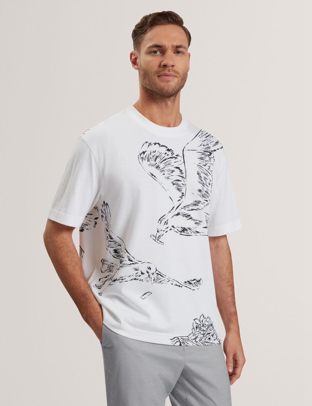 Ted Baker JAMESIO - Short Sleeve Graphic Seagull Men T-Shirts White | Malaysia  9034-LJRAM