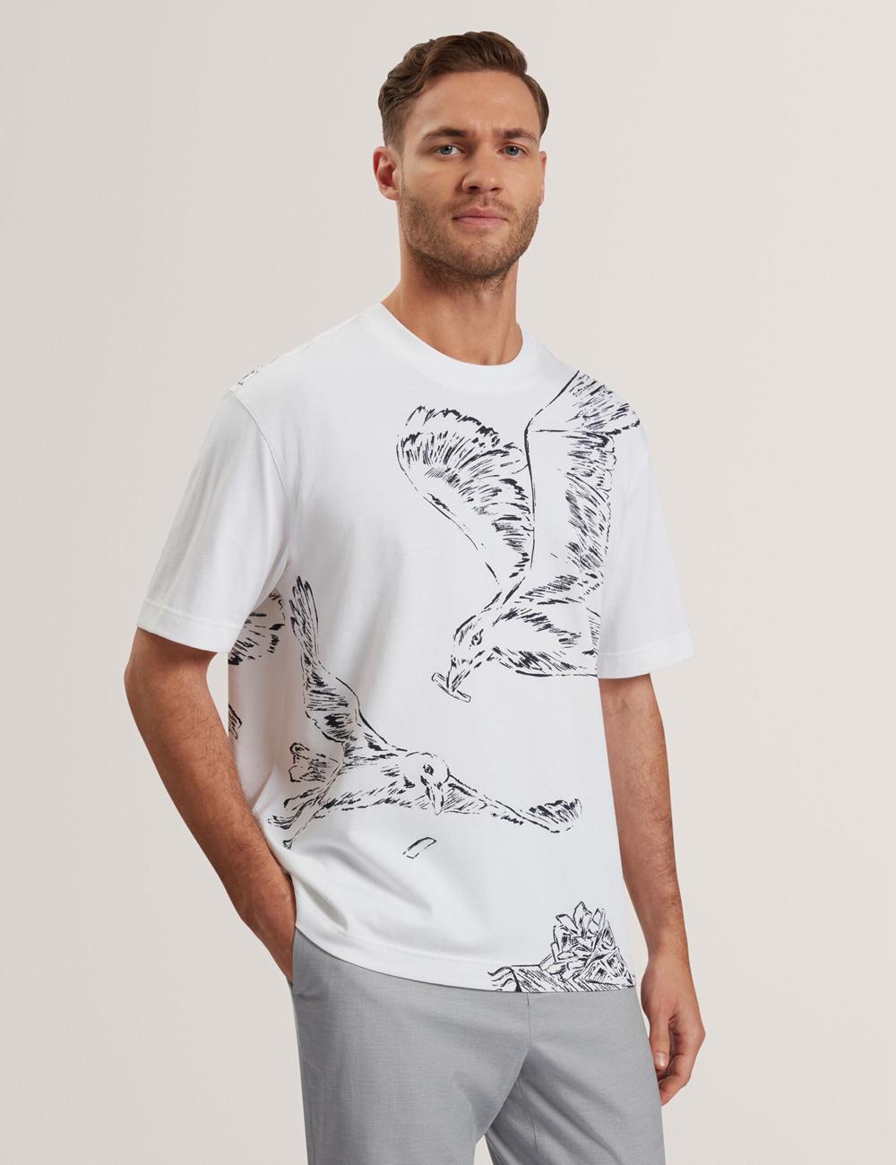 Ted Baker JAMESIO - Short Sleeve Graphic Seagull Men T-Shirts White | Malaysia  9034-LJRAM
