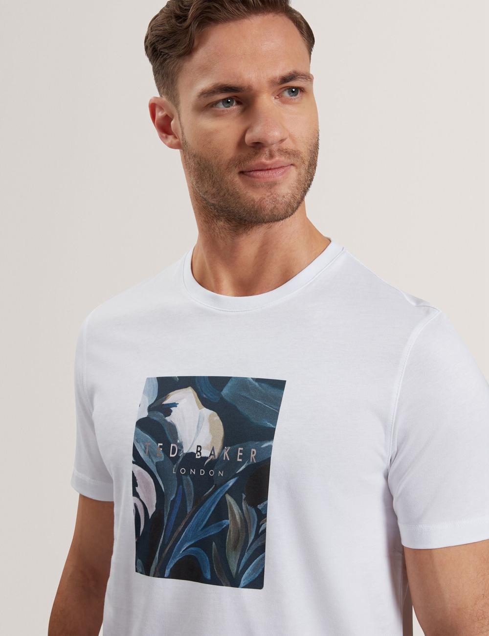 Ted Baker JUSTINO - Branded Box Print Graphic Cotton Men T-Shirts White | Malaysia  0842-HSRLN
