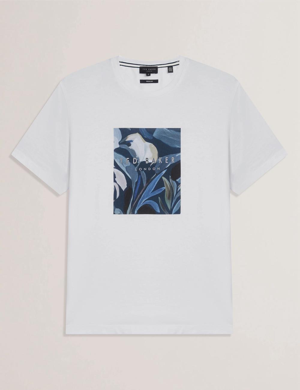 Ted Baker JUSTINO - Branded Box Print Graphic Cotton Men T-Shirts White | Malaysia  0842-HSRLN