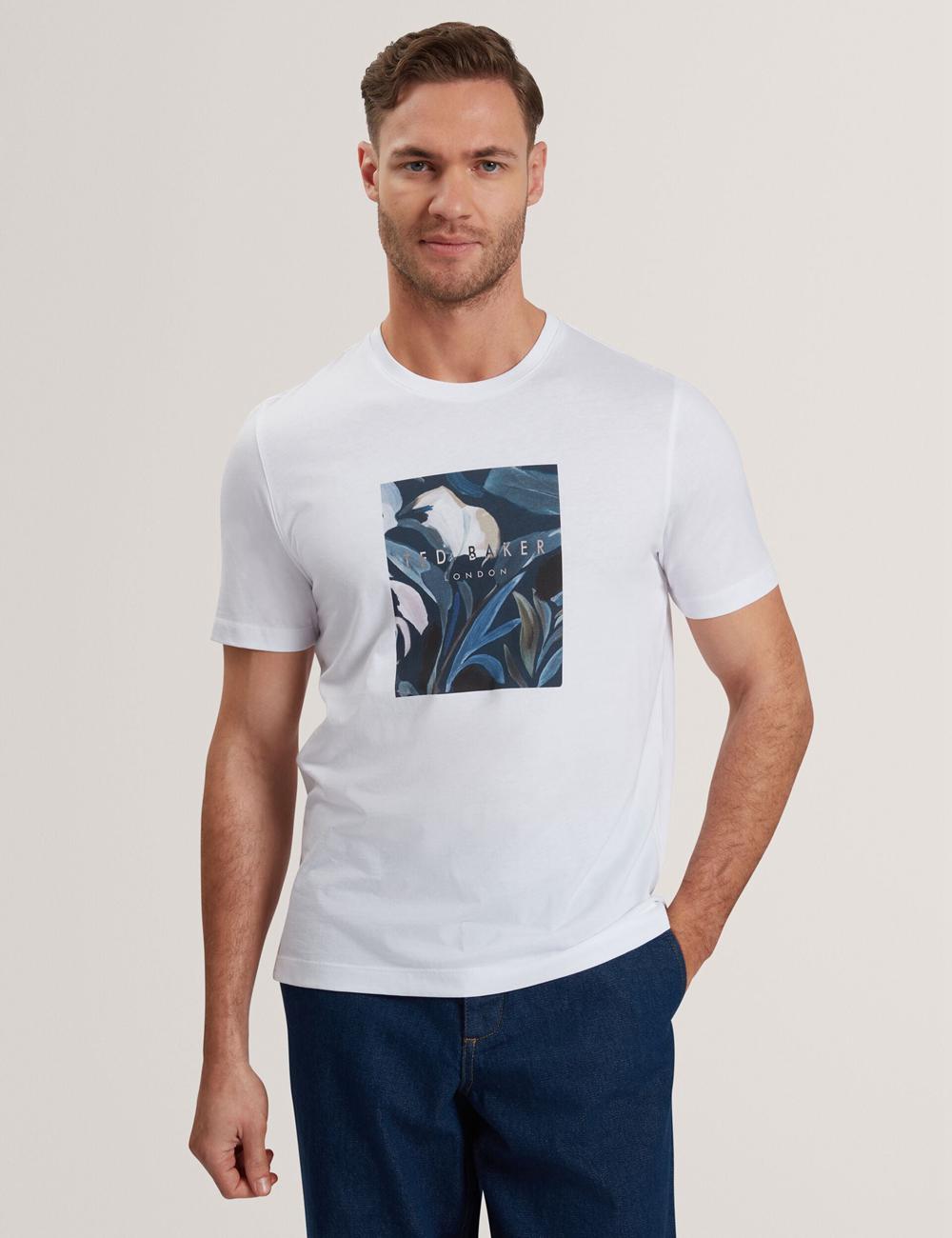 Ted Baker JUSTINO - Branded Box Print Graphic Cotton Men T-Shirts White | Malaysia  0842-HSRLN