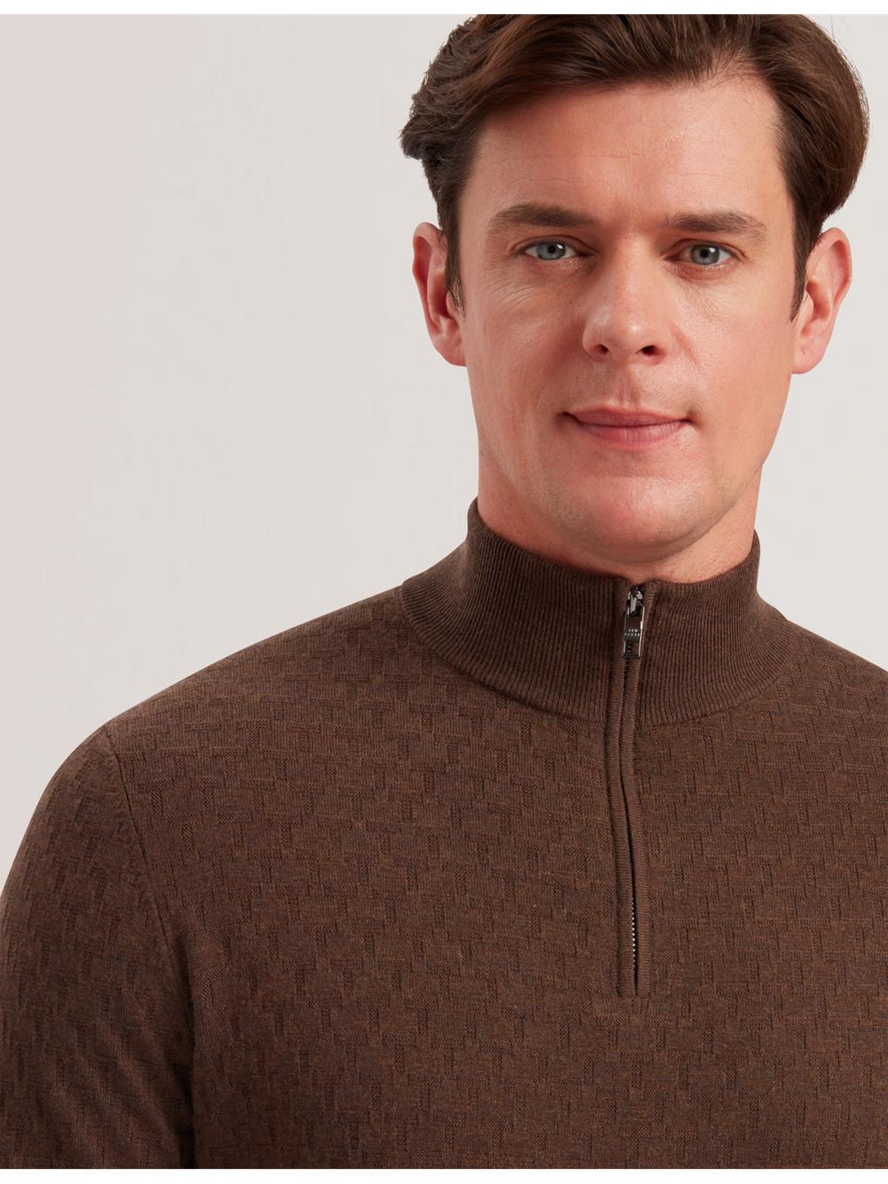 Ted Baker KURNLE - T Knit Half Zip Funnel Neck Men Jumpers Brown | Malaysia  3625-ZVLCQ