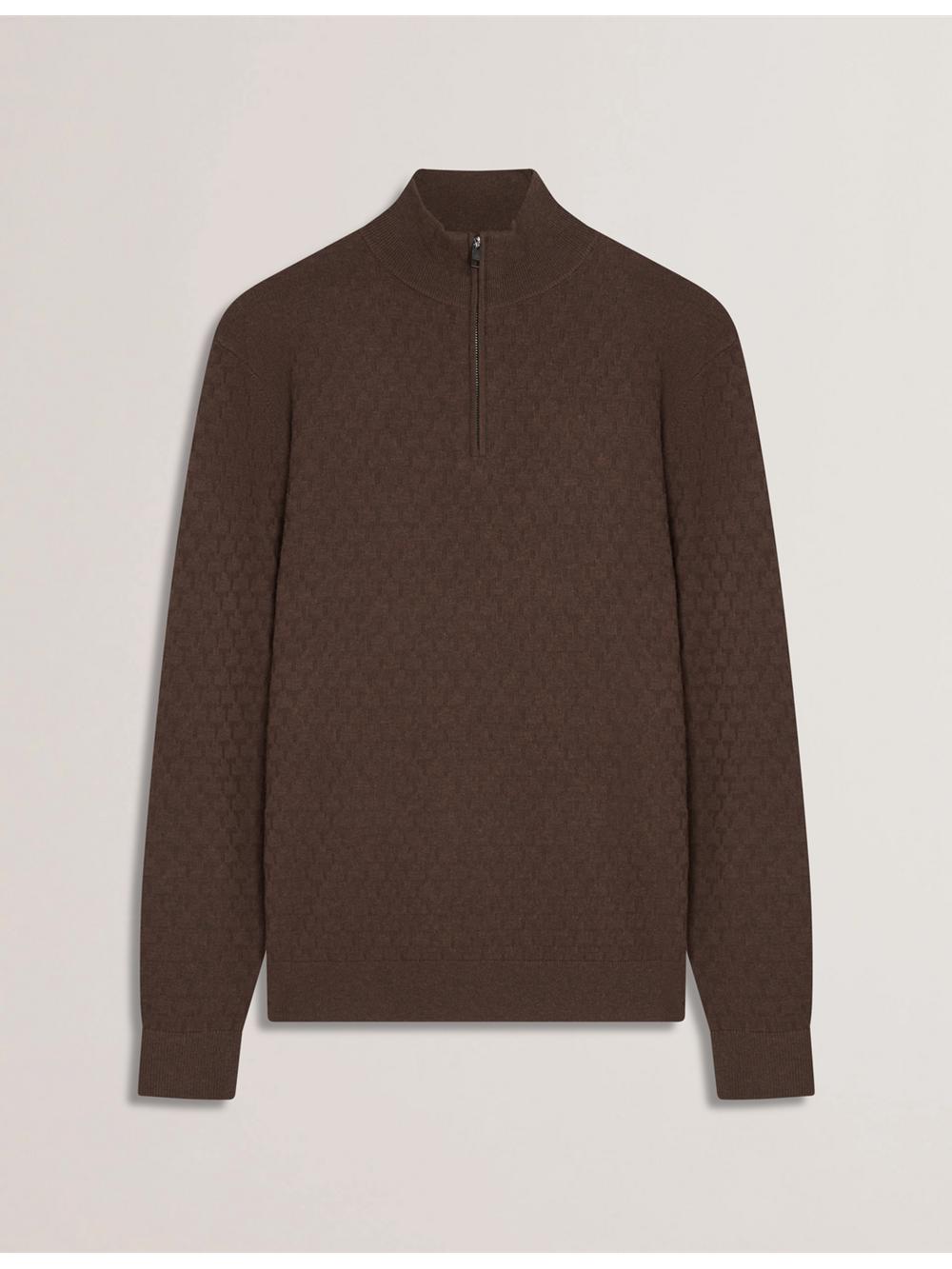 Ted Baker KURNLE - T Knit Half Zip Funnel Neck Men Jumpers Brown | Malaysia  3625-ZVLCQ