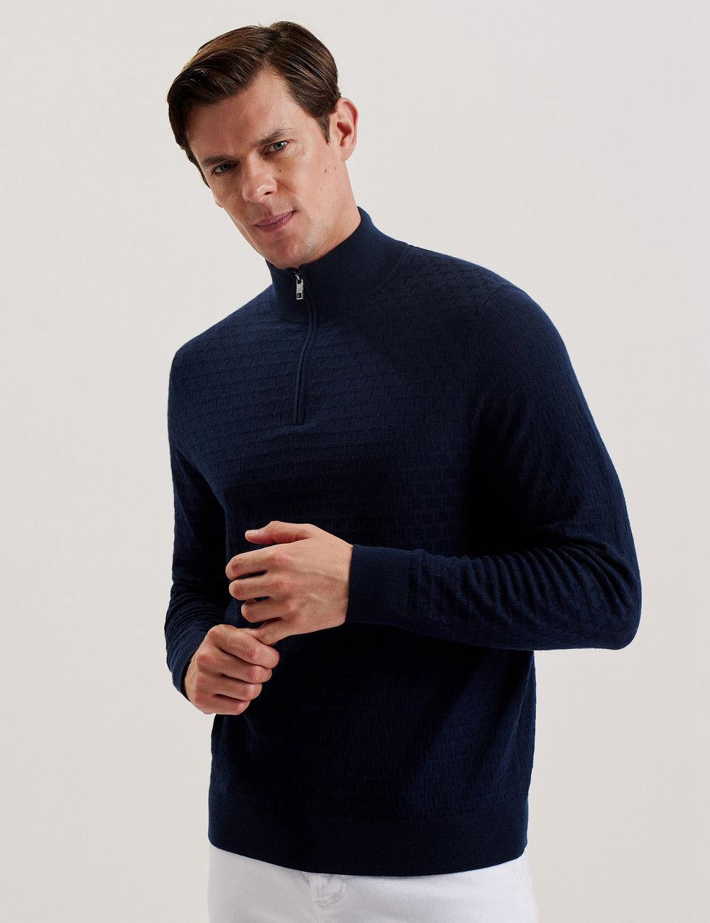 Ted Baker KURNLE - T Knit Half Zip Funnel Neck Men Jumpers Navy | Malaysia  1958-FAUZJ