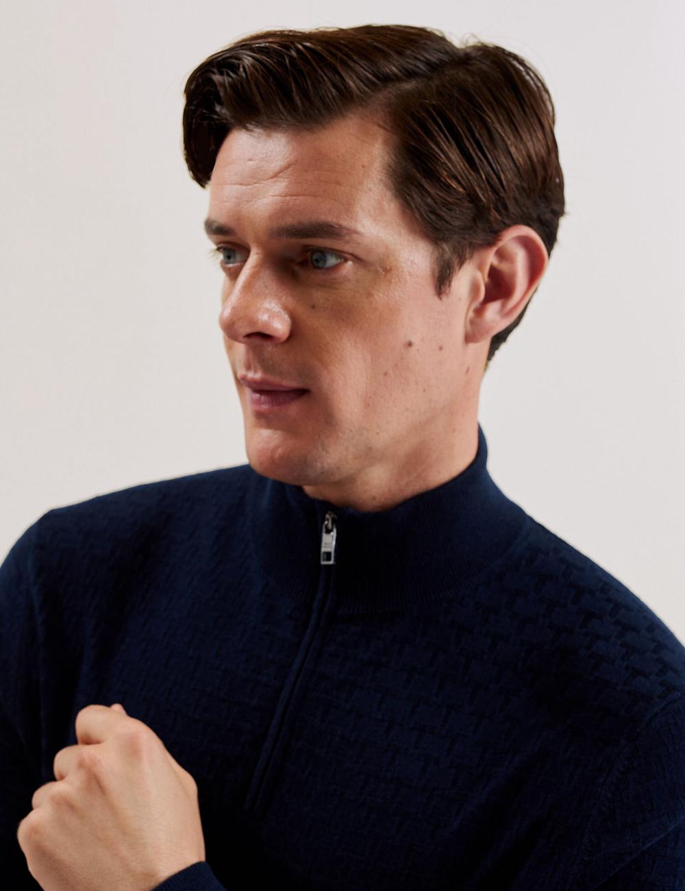 Ted Baker KURNLE - T Knit Half Zip Funnel Neck Men Jumpers Navy | Malaysia  1958-FAUZJ