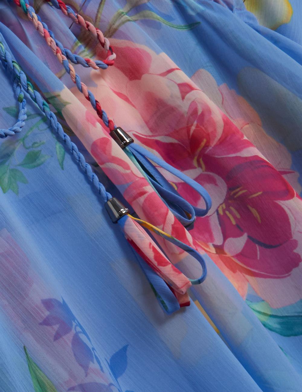 Ted Baker LARJA - Floral Print Chiffon Mini Beach Kaftan Women Cover Ups Blue | Malaysia  3704-BLDIA