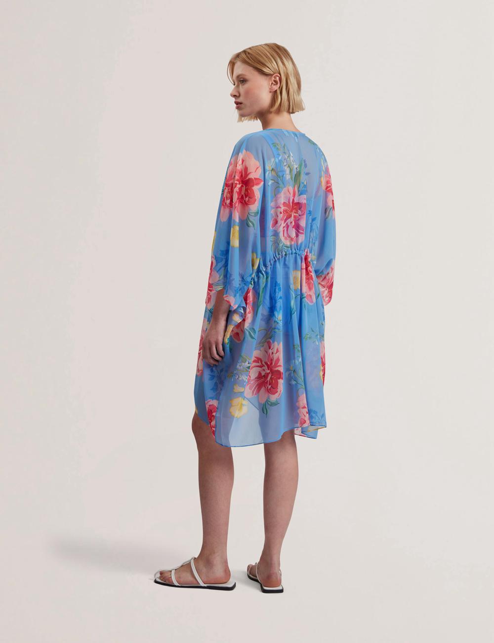 Ted Baker LARJA - Floral Print Chiffon Mini Beach Kaftan Women Cover Ups Blue | Malaysia  3704-BLDIA