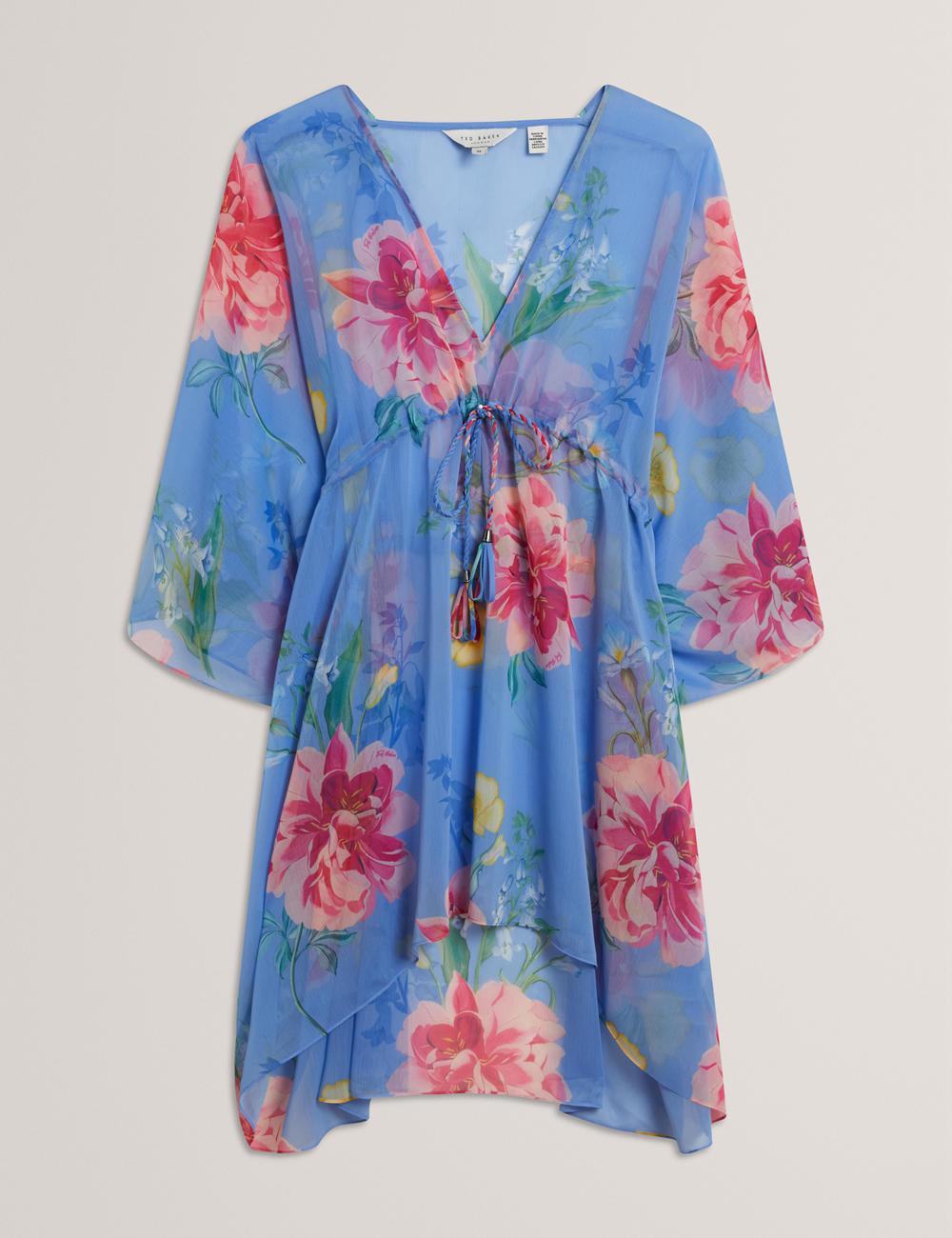 Ted Baker LARJA - Floral Print Chiffon Mini Beach Kaftan Women Cover Ups Blue | Malaysia  3704-BLDIA
