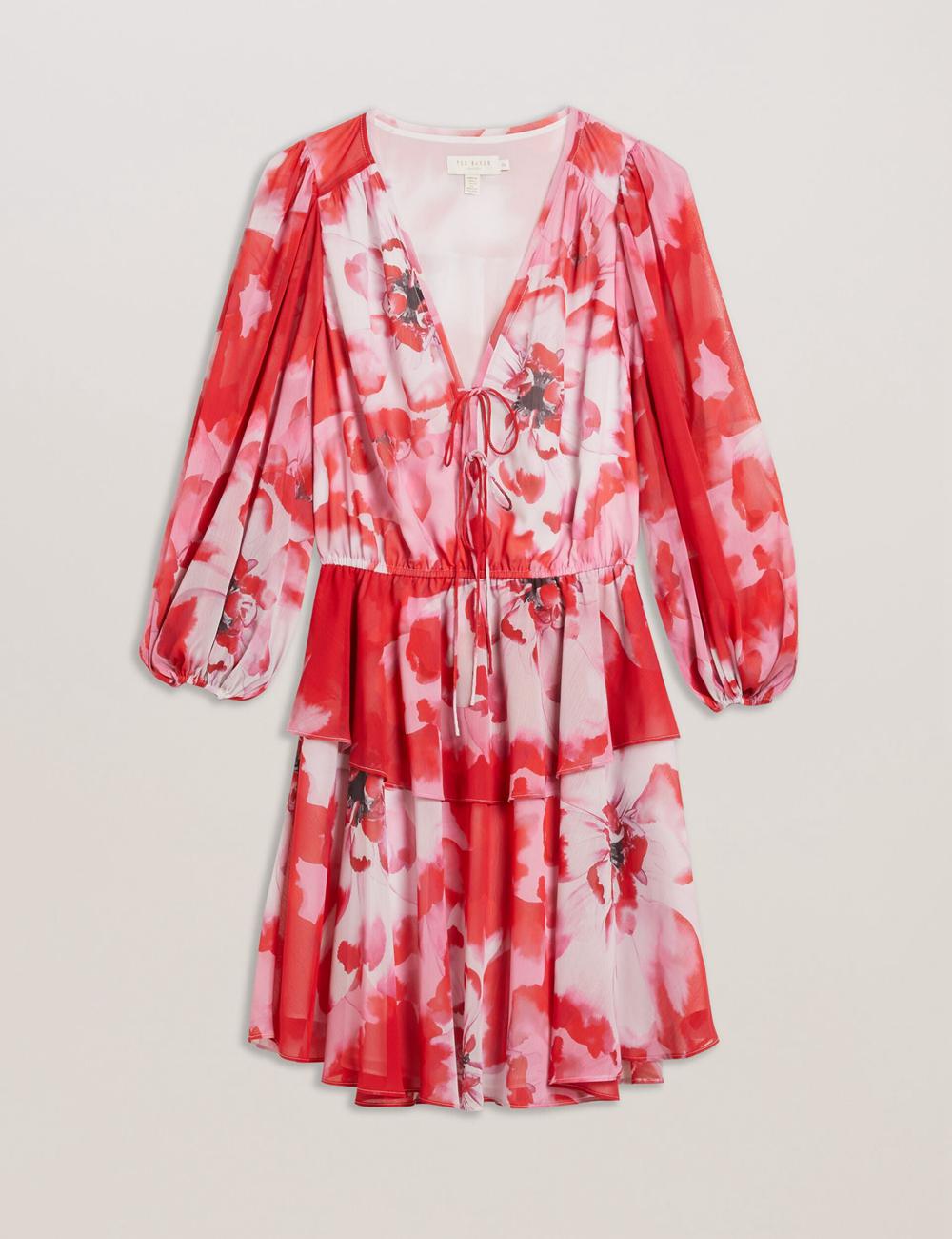 Ted Baker LEYNA - Floral Chiffon Front Women Mini Dresses Red | Malaysia  0724-TBILZ