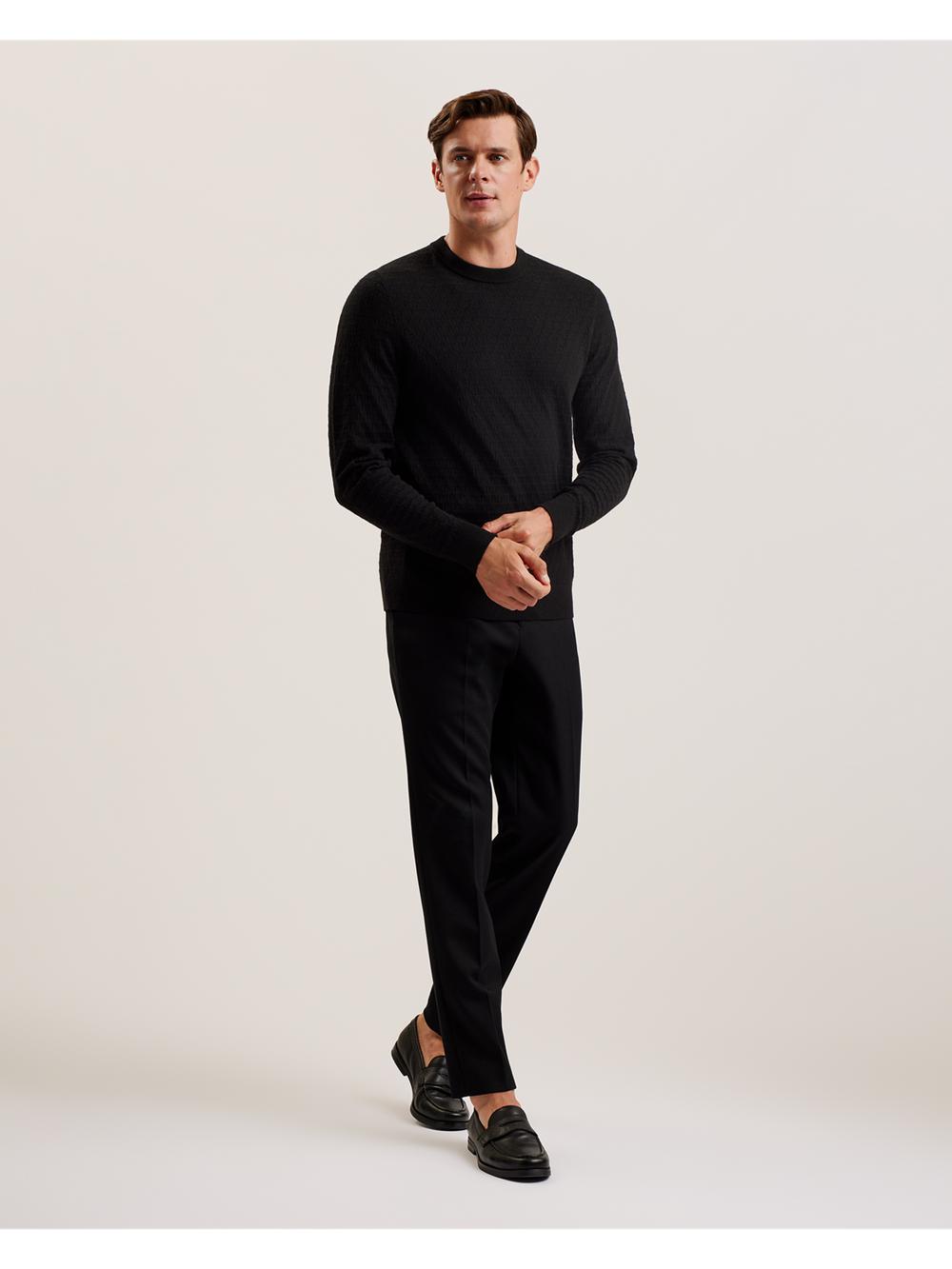Ted Baker LOUNG - Textured T Knit Crew Neck Men Jumpers Black | Malaysia  9048-LZKQR