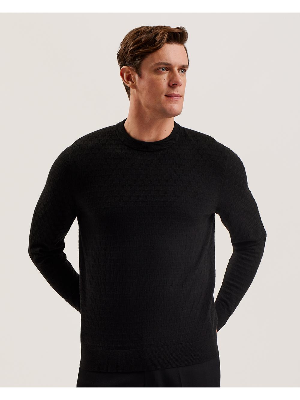 Ted Baker LOUNG - Textured T Knit Crew Neck Men Jumpers Black | Malaysia  9048-LZKQR