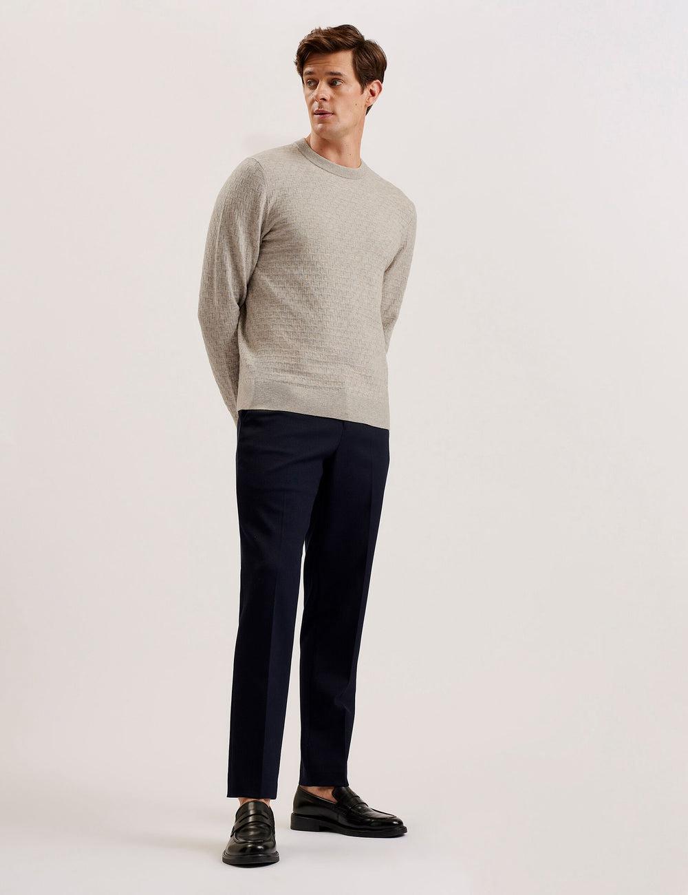 Ted Baker LOUNG - Textured T Knit Crew Neck Men Jumpers Taupe | Malaysia  2948-YNLWA